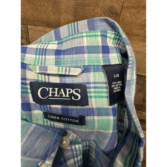 Chaps Linen Cotton Men's Short Sleeve Button Up Size Large - Picture 2 of 3